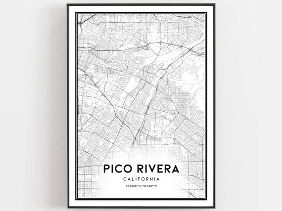 Pico Rivera Map Print Poster Wall Art Ca City Street Decor Road Gift B1190
