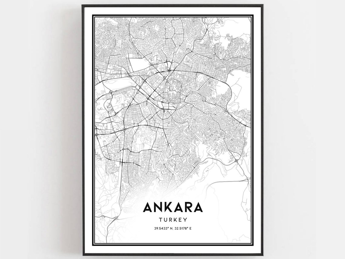 Ankara Turkey City Street Map Line Art Modern Home Decor Poster