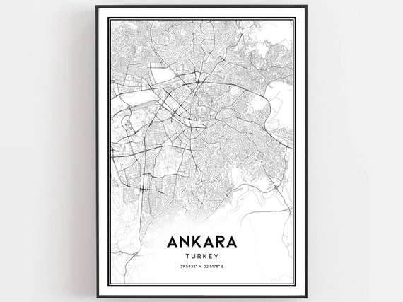 Ankara Map Print Poster Wall Art City Street Decor Road Gift B71