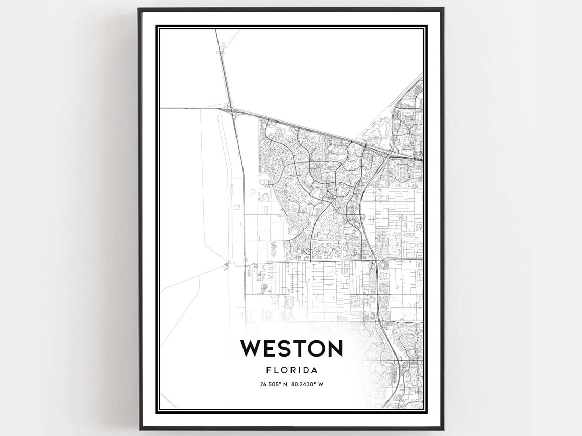 Weston Florida City Street Map Poster Minimalist Wall Decor Modern Home Gift