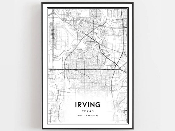 Irving Map Poster, Texas Street Decor