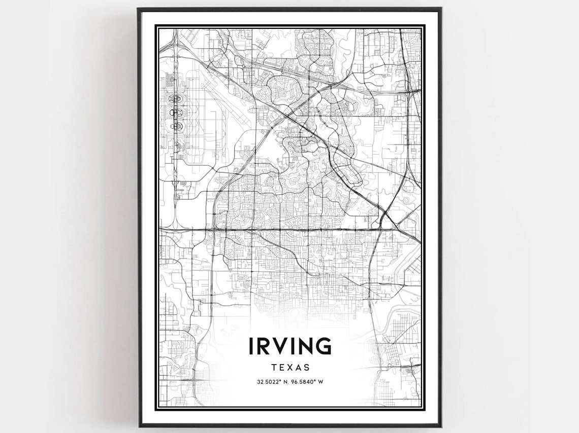 Irving Map Poster, Texas Street Decor