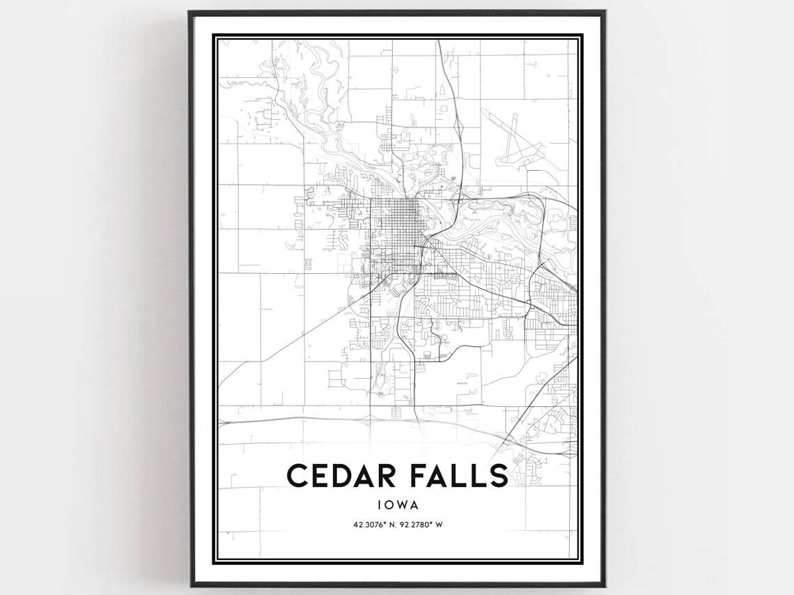 Cedar Falls Map Print, Iowa Street Decor