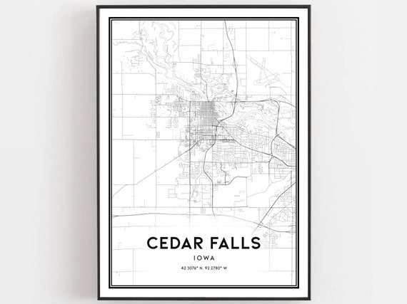 Cedar Falls Map Print, Iowa Street Decor