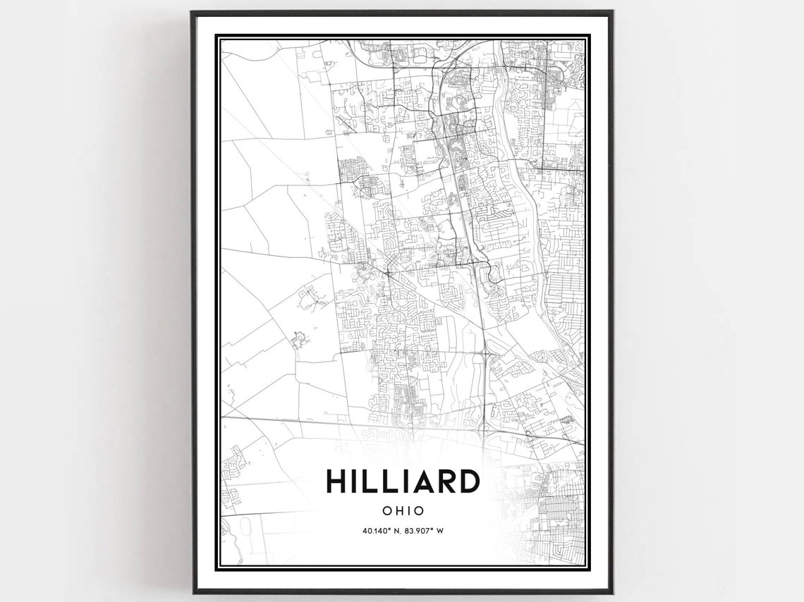 Hilliard Ohio City Street Map Minimalist Black and White Poster