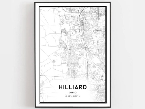 Hilliard Map Print Poster Wall Art Oh City Ohio Street Decor Road Gift