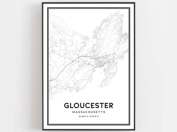 Gloucester Map Print Poster Wall Art Ma City Massachusetts Street Decor Road Gift B1919
