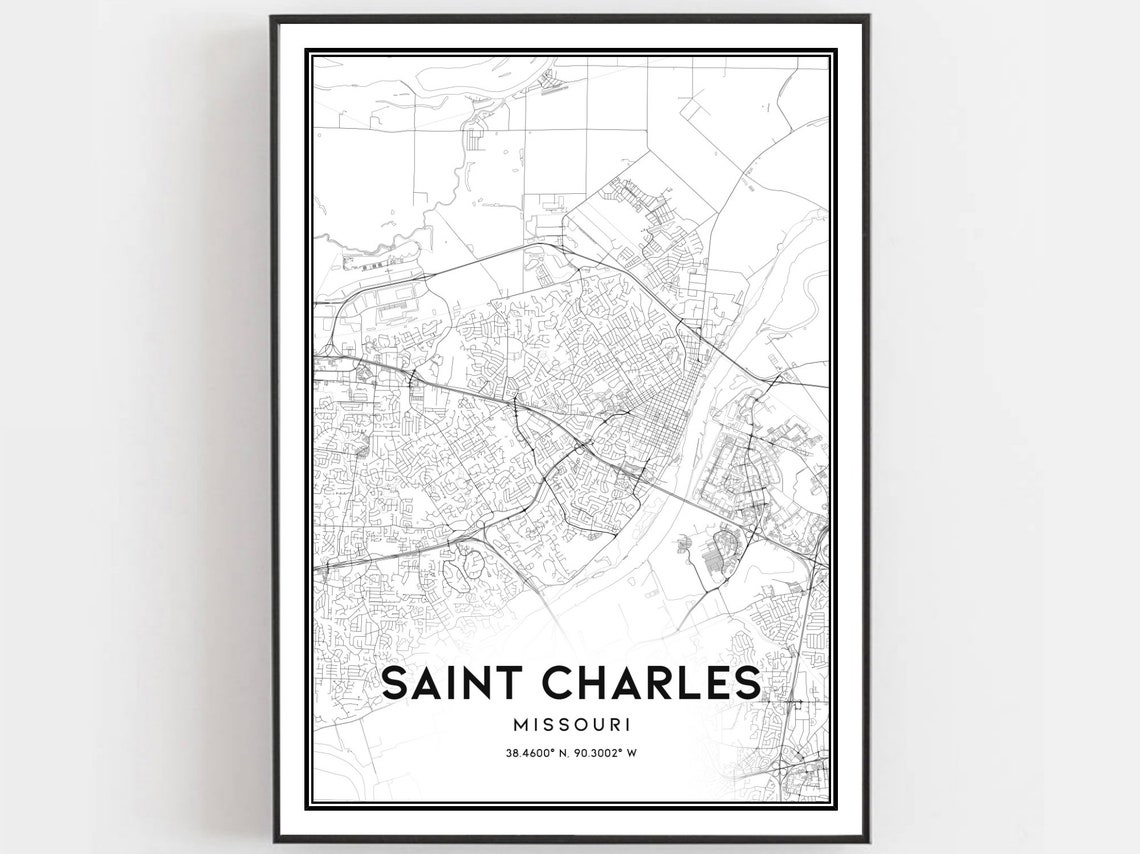 Saint Charles Missouri Minimalist Black White City Map Poster
