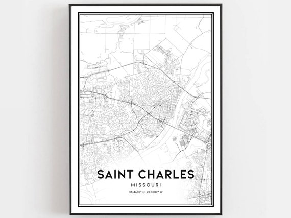 Saint Charles Map Print Poster Wall Art Mo City Missouri Street Decor Road Gift B1117