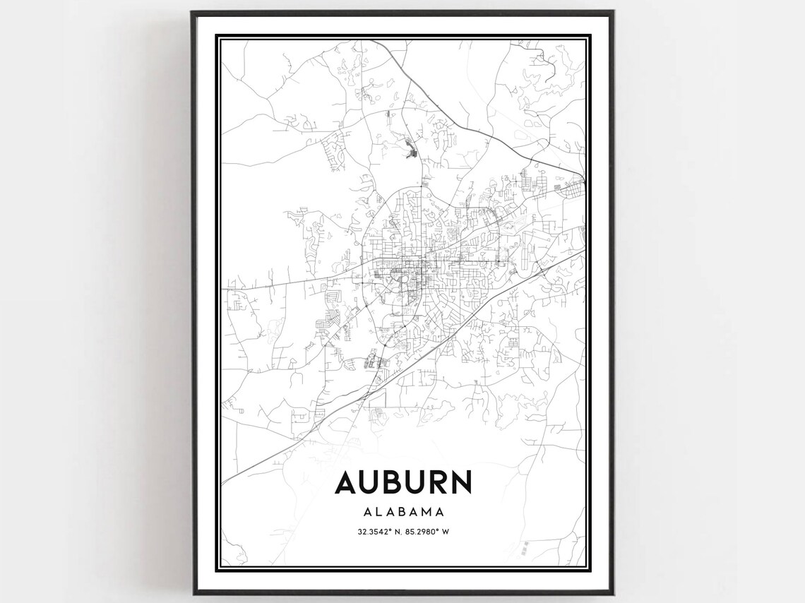 Auburn Map Poster Print, Alabama Street Decor
