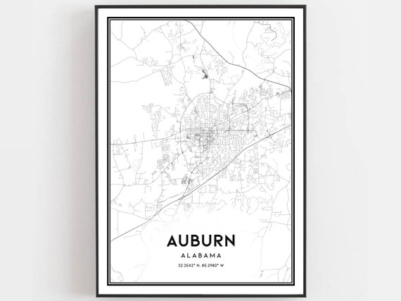 Auburn Map Poster Print, Alabama Street Decor