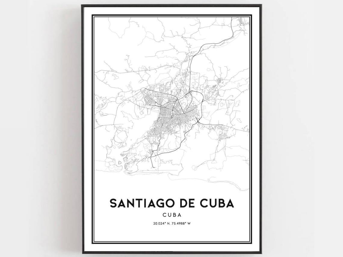 Santiago De Map Poster, City Street Travel Art