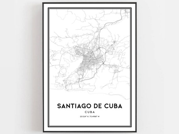 Santiago De Map Poster, City Street Travel Art