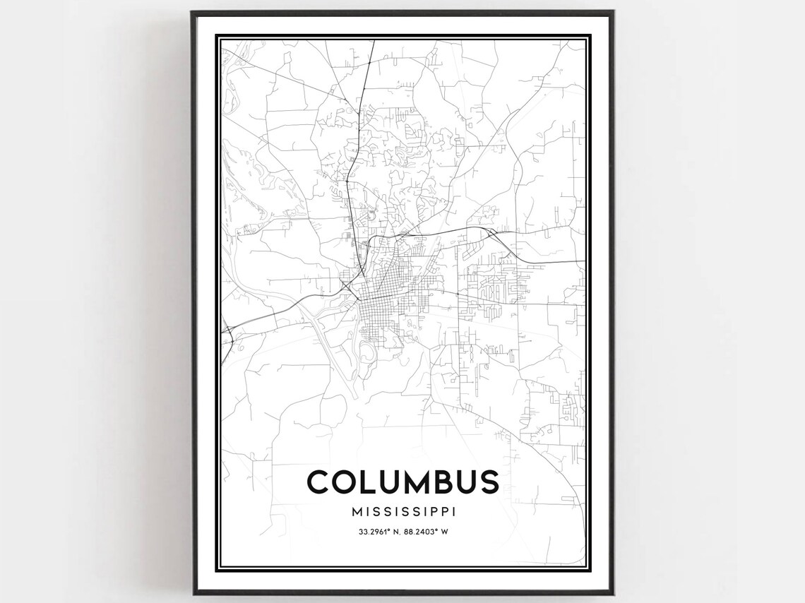 Columbus Mississippi City Street Map Minimalist Wall Decor Poster