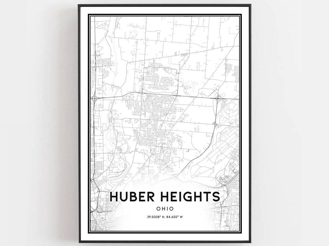 Huber Heights Ohio City Street Map Minimalist Black White Poster
