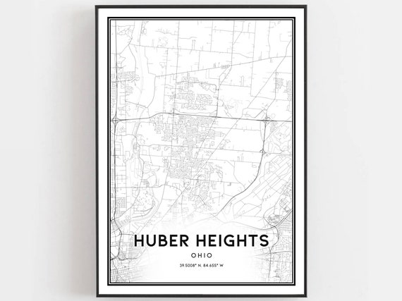 Huber Heights Map Print Poster Wall Art Oh City Ohio Street Decor Road Gift B1664