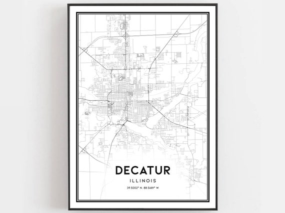 Decatur Map Print Poster Wall Art Il City Illinois Street Decor Road Gift B935