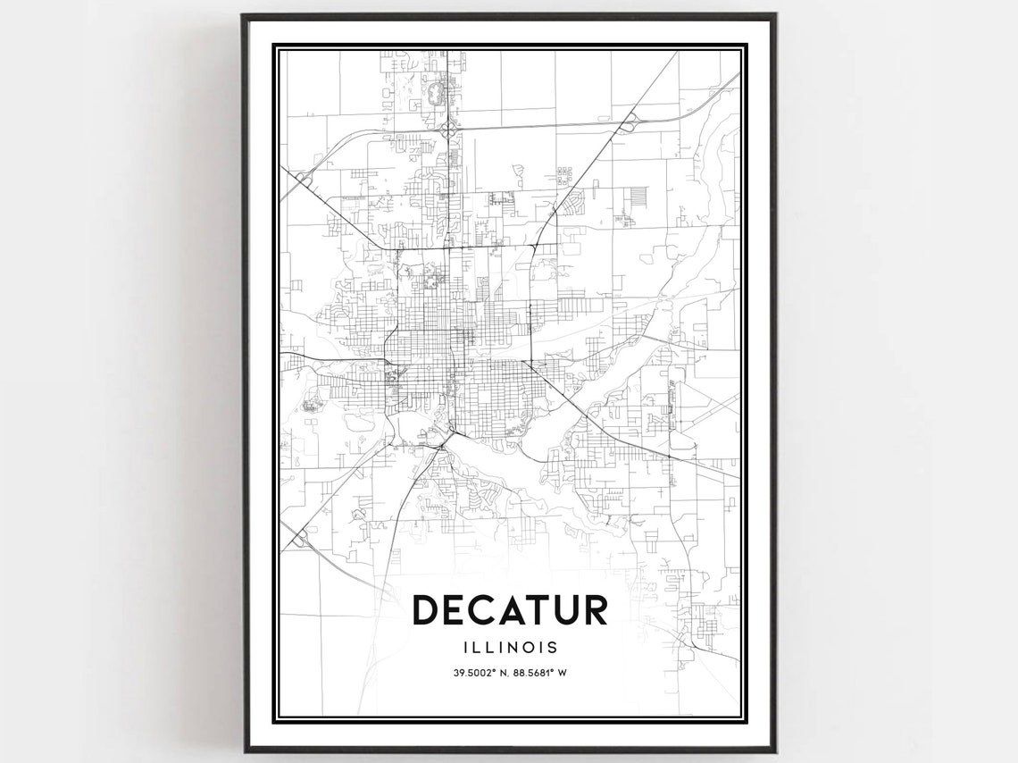 Decatur Illinois Minimalist City Street Map Modern Line Art Poster