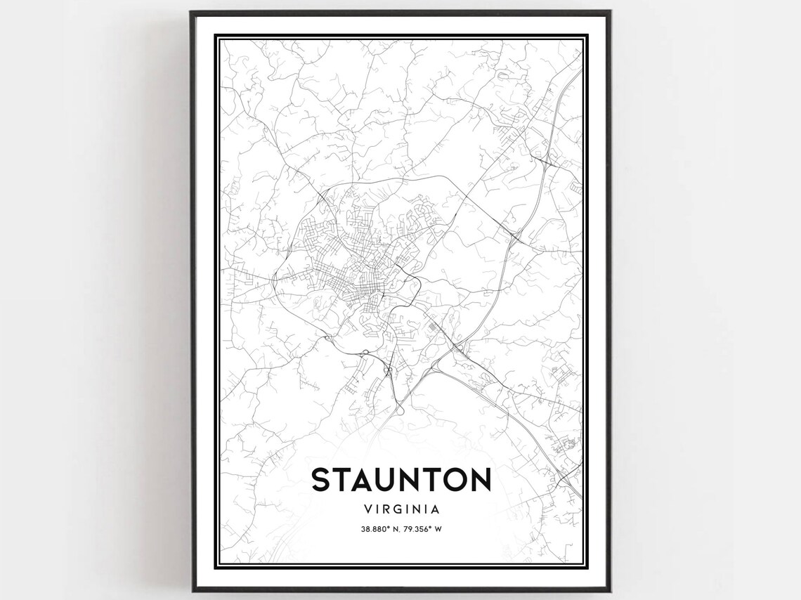 Staunton Map Poster, Virginia Street Decor