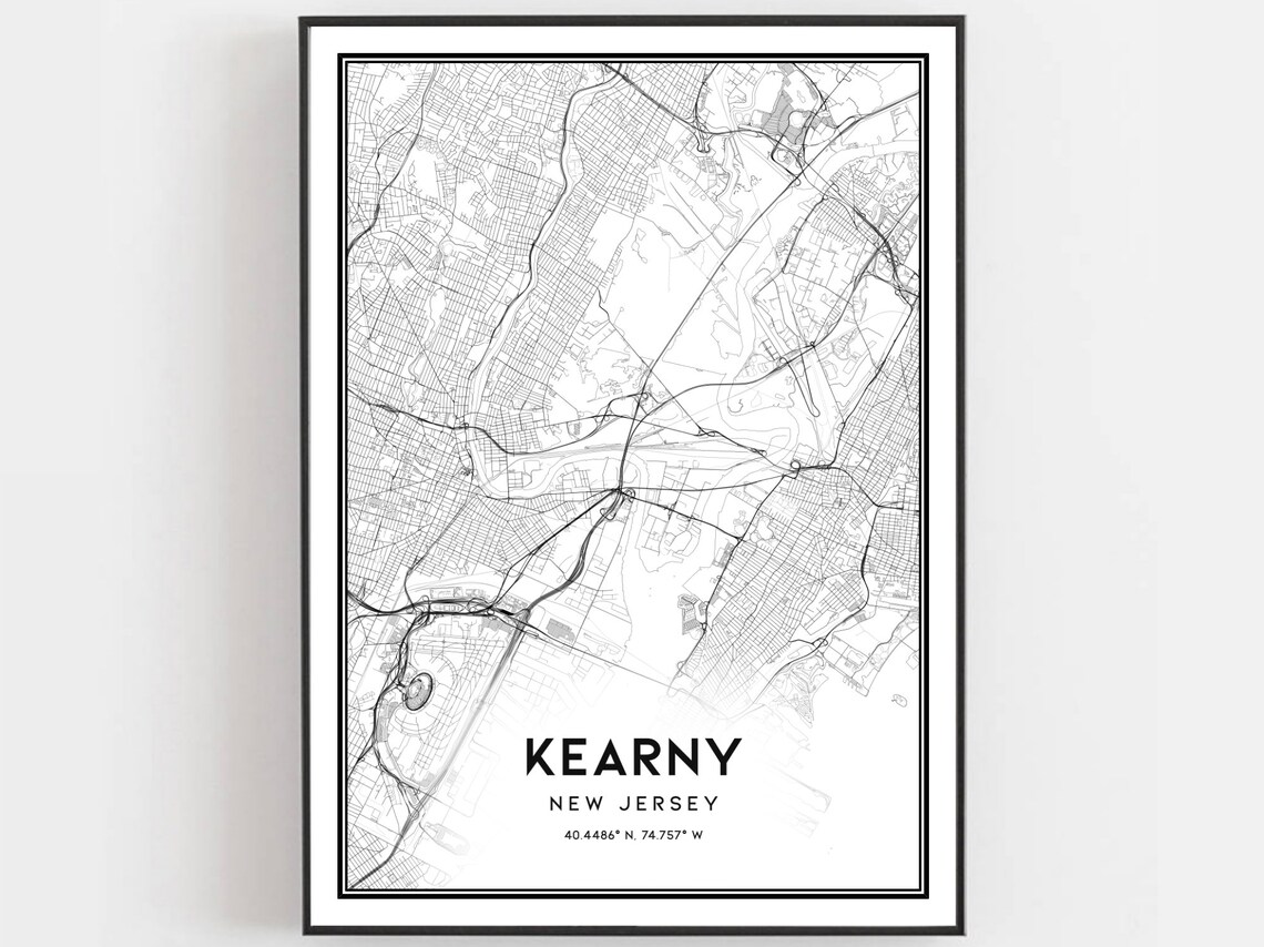 Kearny New Jersey Minimalist Black and White Street Map Art Print