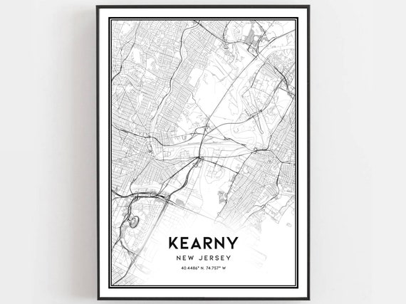 Kearny Map Print Poster Wall Art Nj City New Jersey Street Decor Road Gift B1554