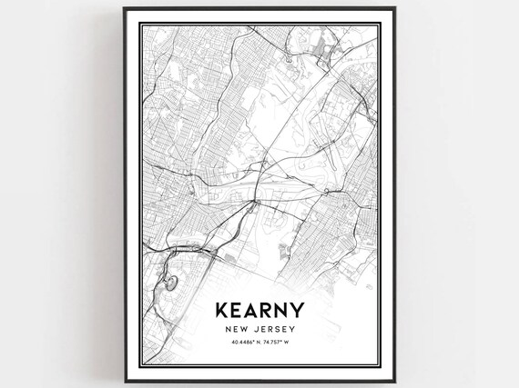 Kearny New Jersey Minimalist Black and White Street Map Art Print