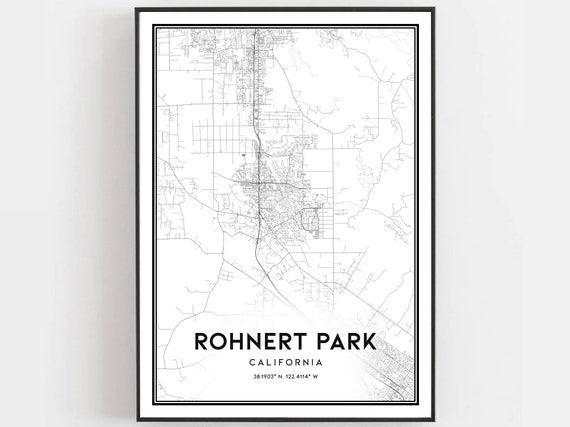 Rohnert Park Map Print Poster Wall Art Ca City Street Decor Road Gift