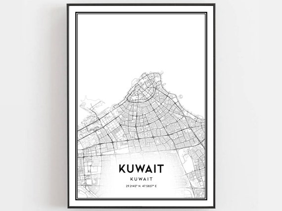 Kuwait Map Poster Print, City Street Decor