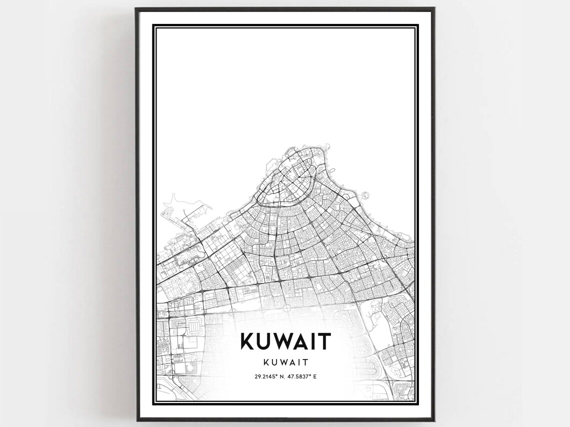 Kuwait Map Poster Print, City Street Decor