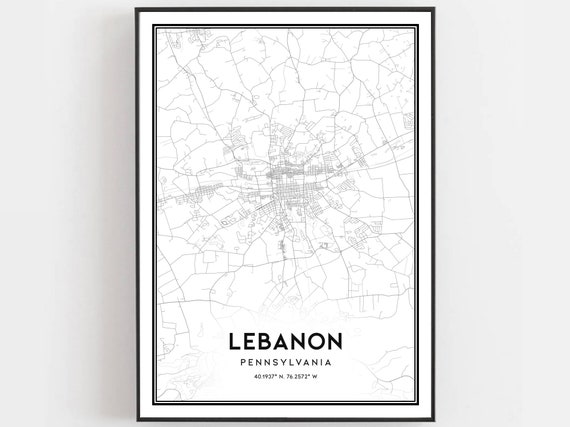 Lebanon Map Poster, Pennsylvania Street Decor