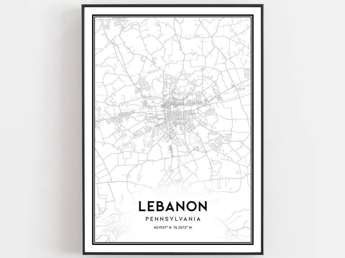 Lebanon Map Poster, Pennsylvania Street Decor