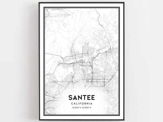 Santee Map Print Poster Wall Art Ca City Street Decor Road Gift B1270