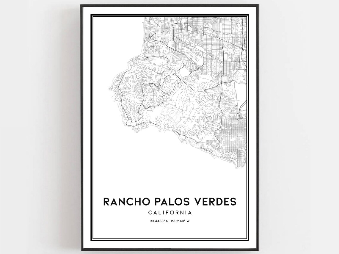 Rancho Palos Verdes California City Street Coastal Map Art Poster