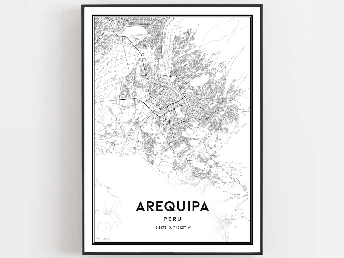 Arequipa Peru Street Map Black White Minimalist Coordinates Wall Poster