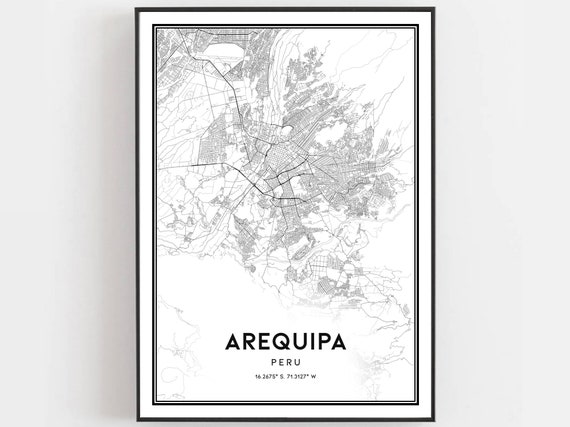 Arequipa Map Print Poster Wall Art City Street Decor Road Gift