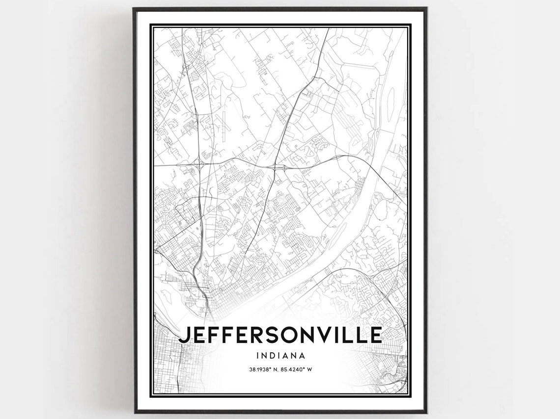Jeffersonville Indiana Map Minimalist Black White City Poster