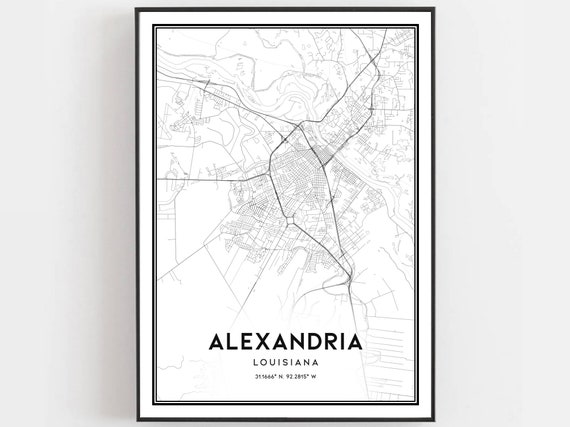 Alexandria Map Print Poster Wall Art La City Louisiana Street Decor Road Gift B983