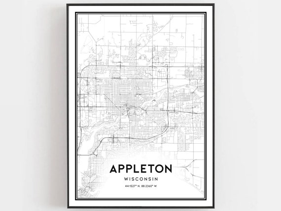 Appleton Map Print Poster Wall Art Wi City Wisconsin Street Decor Road Gift B586