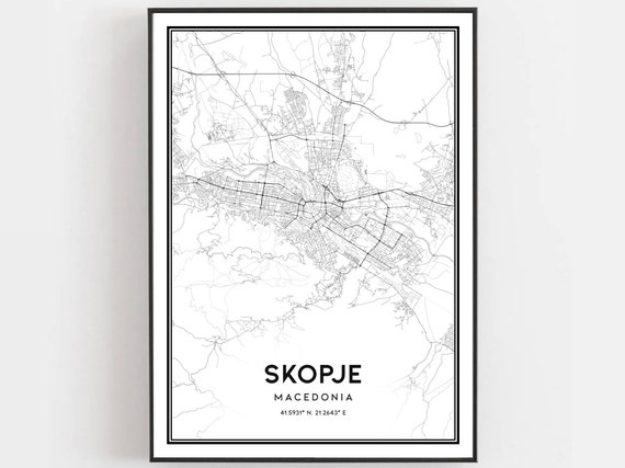 Skopje Map Poster, City Street Decor