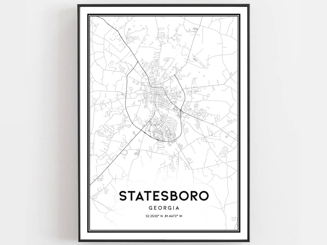 Statesboro Map Print, Georgia Street Decor