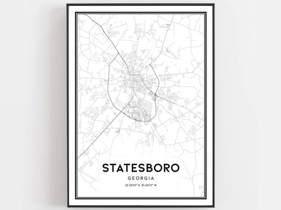 Statesboro Map Print, Georgia Street Decor