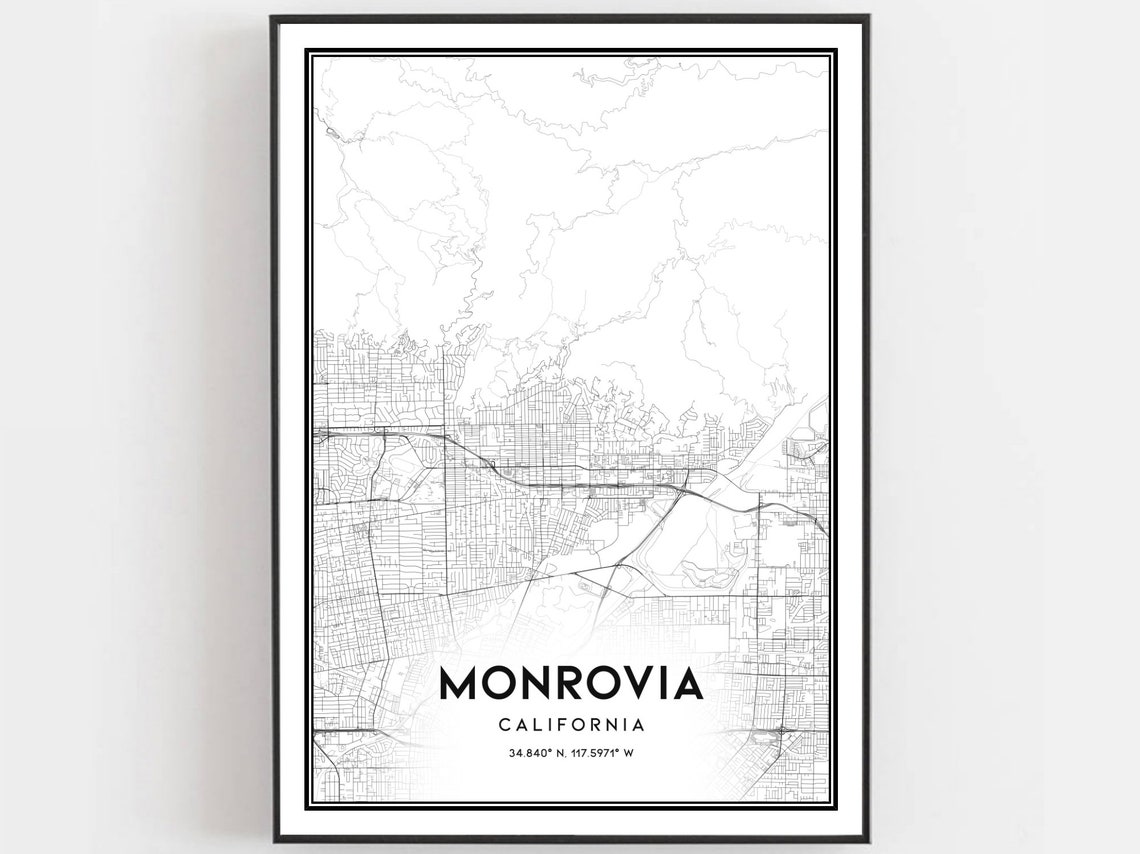 Monrovia Map Print Poster Wall Art Ca City Street Decor Road Gift B1682