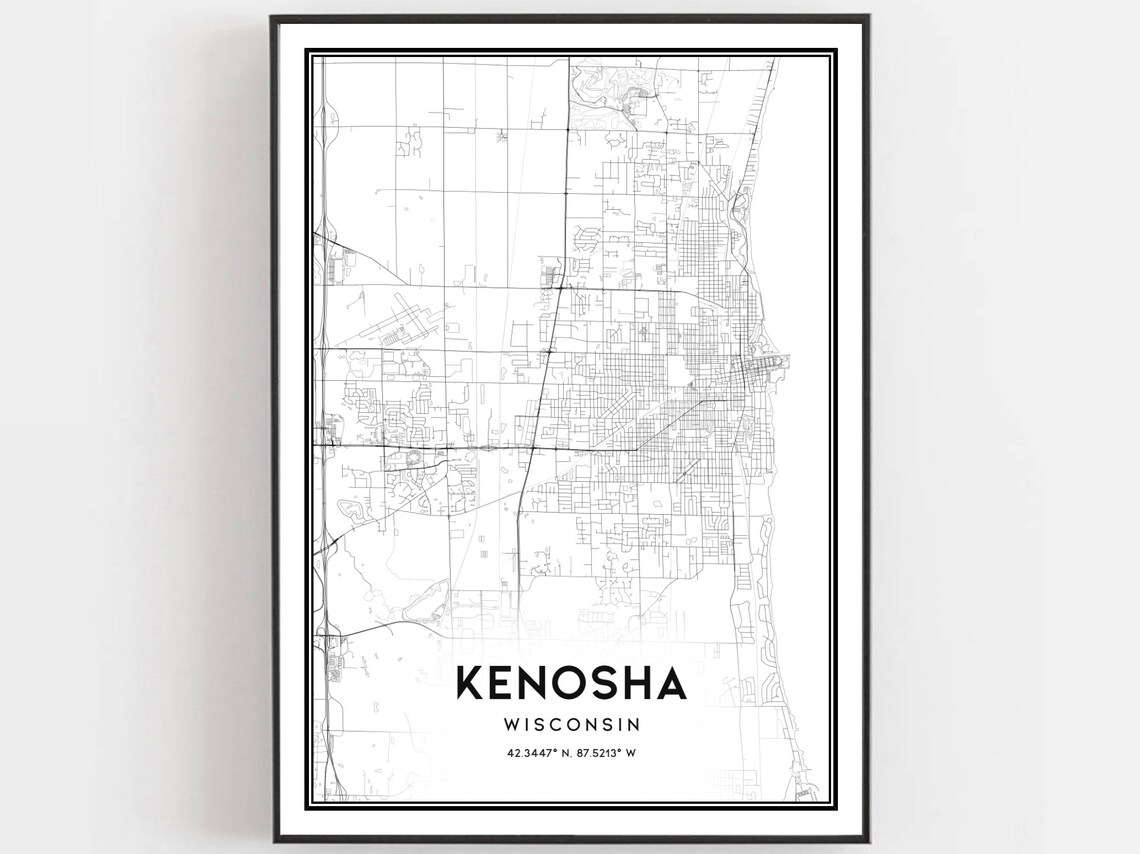 Kenosha Wisconsin City Street Map Minimalist Decor Home Wall Art