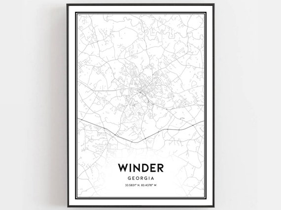 Winder Map Print Poster Wall Art Ga City Georgia Street Decor Road Gift B1550