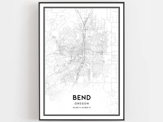 Bend Map Print, Oregon City Street Decor