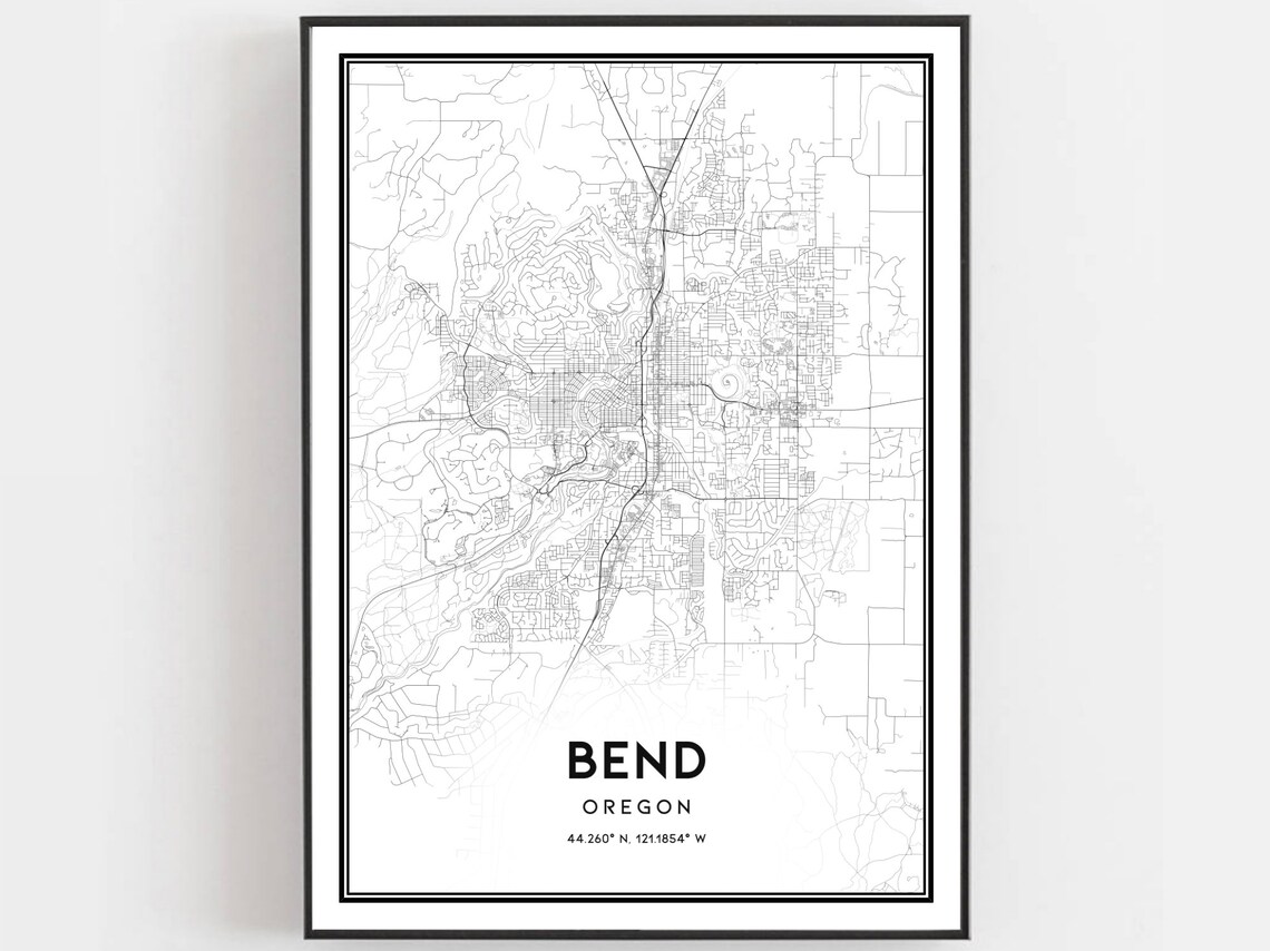 Bend Map Print, Oregon City Street Decor