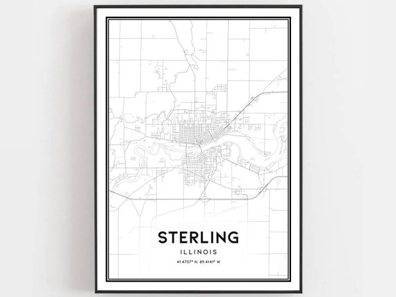 Sterling Map Print Poster Wall Art Il City Illinois Street Decor Road Gift B1990