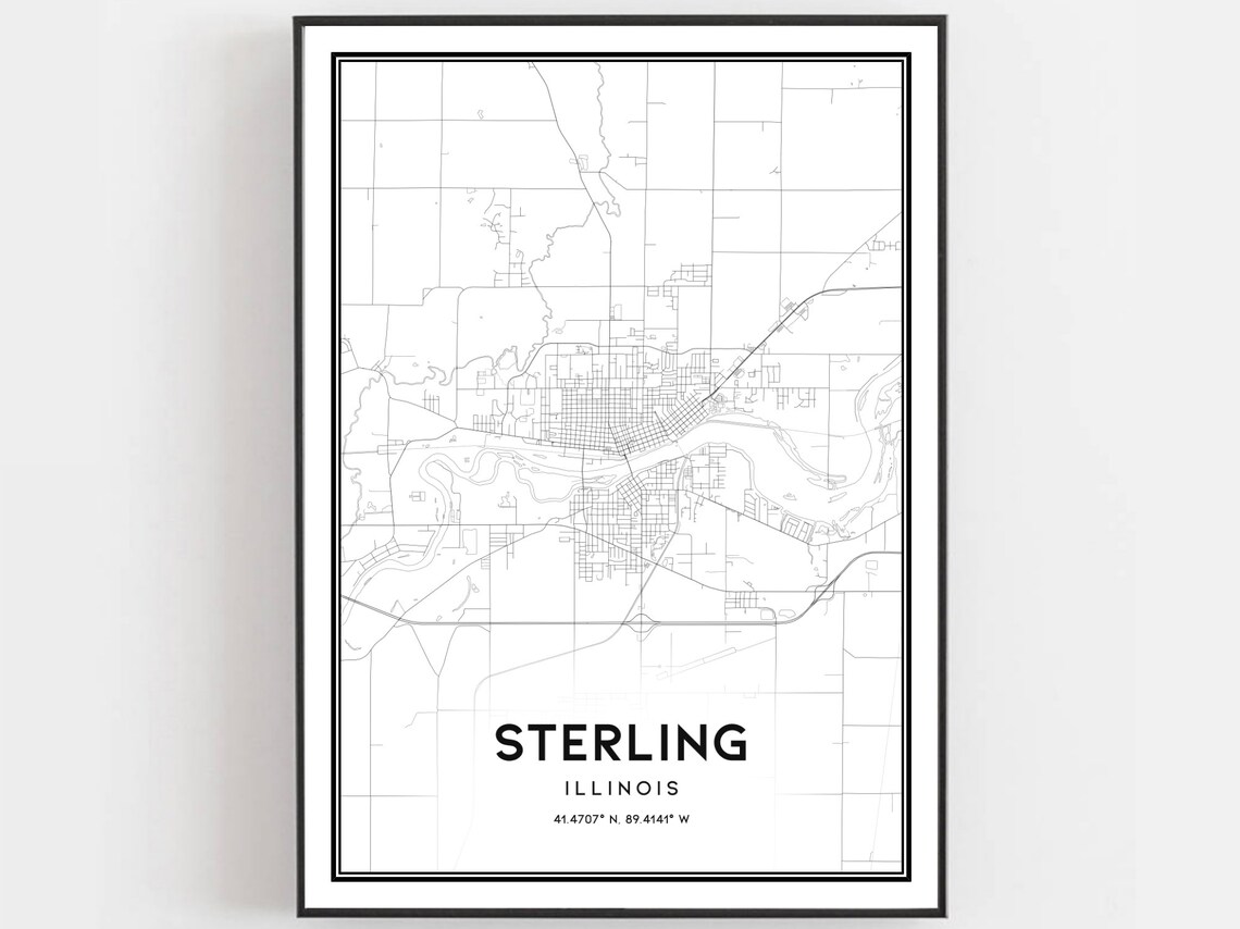 Sterling Illinois City Street Map Coordinates Minimalist Black Art Poster