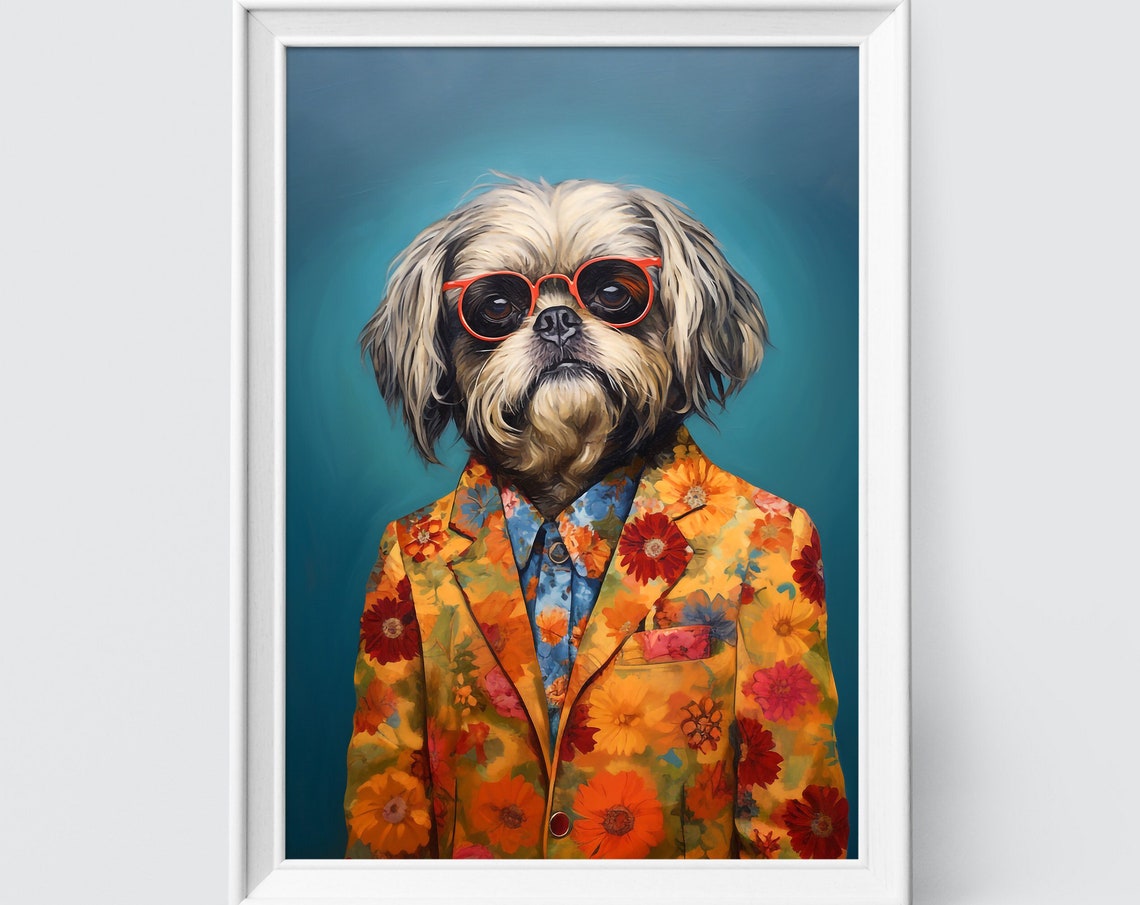 Shih Tzu Dog Art Fashion Print Dog Portrait Fashion Art Animal Art Animal Painting Art Prints