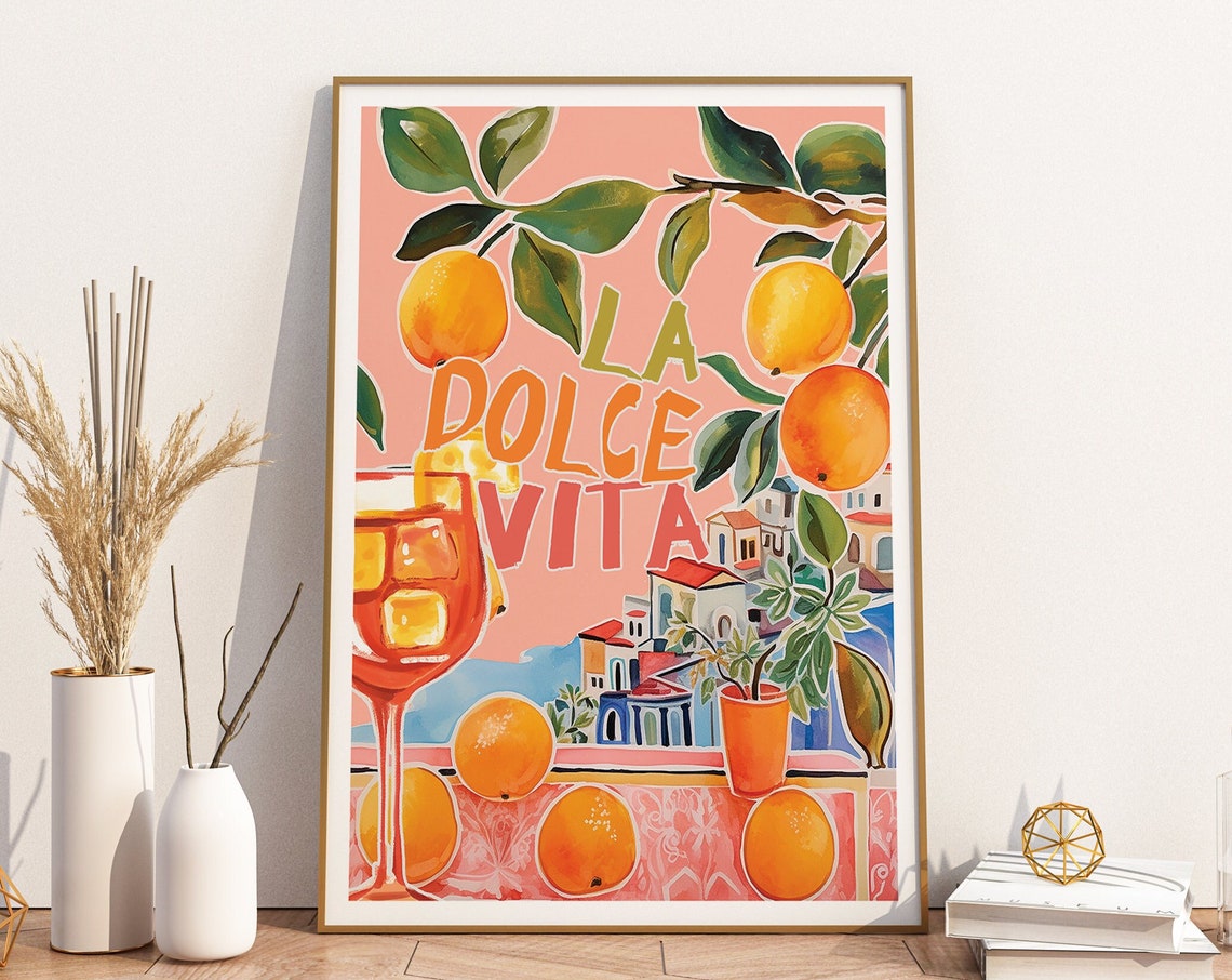 La Dolce Vita Italy Orange Spritz Amalfi Coast Retro Art Poster